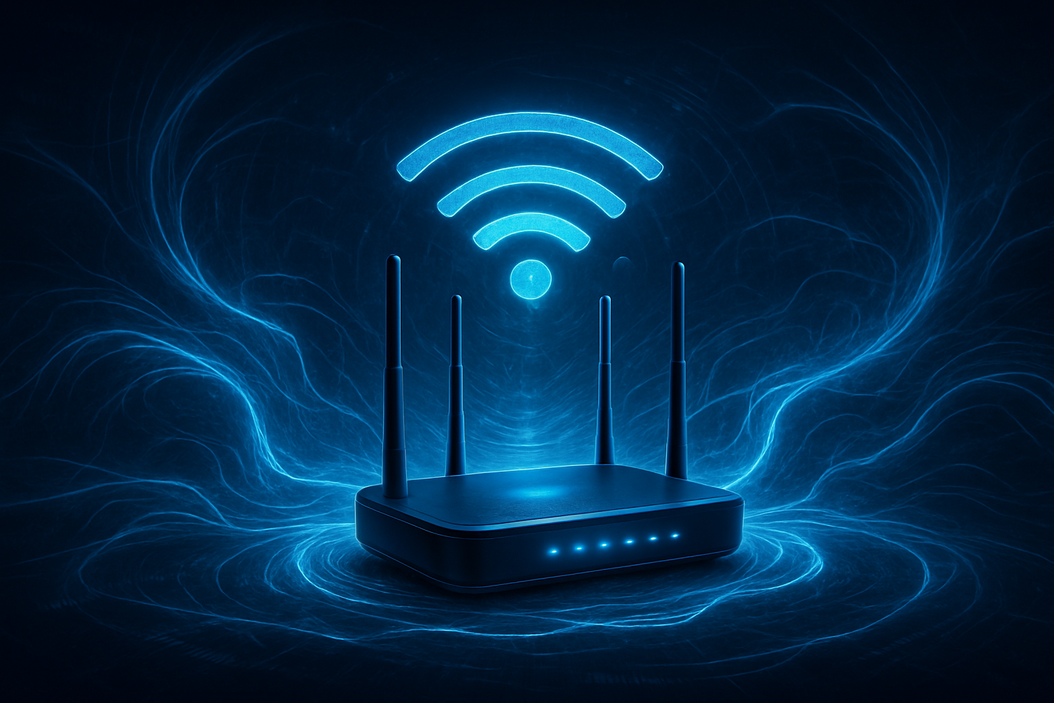 Modern WiFi router with multiple antennas showing wireless connectivity